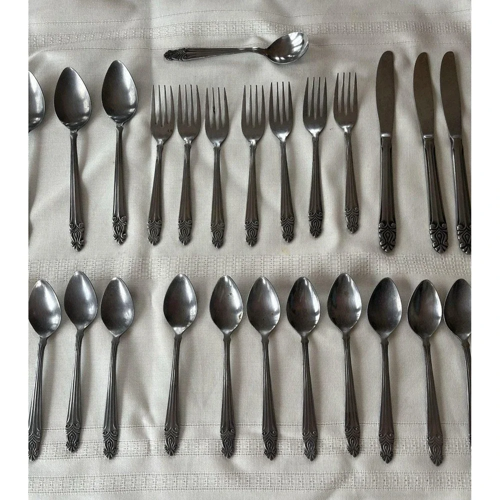 Vintage National Stainless Japan Flatware 48 Pc Spoon Fork Knife Art Nouveau